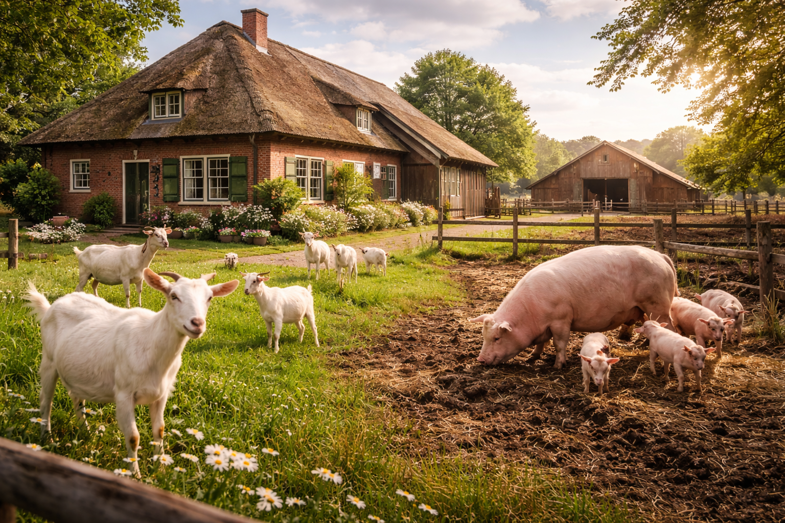 Boerderij met geiten en varkens